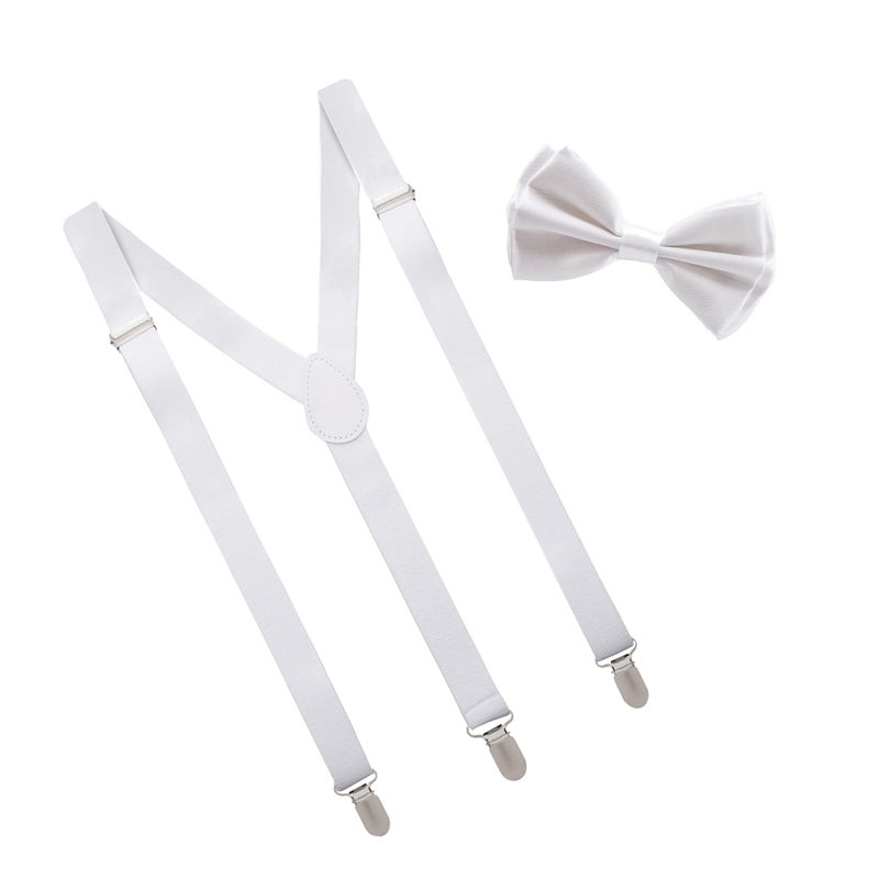 Man of Men - Bowtie & Suspender Set - Solid Colors (White) - Image 1